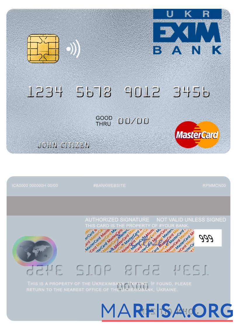 Realistic Ukraine Ukreximbank mastercard template